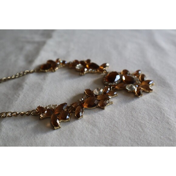Assymetrical Statement Faceted Brown Crystal Rhinestone Gold Tone Necklace 19"+ - Picture 8 of 11